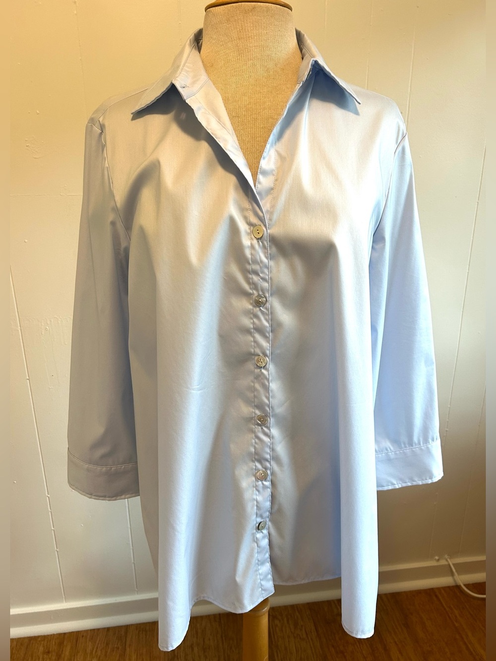 Pale Blue Finley 3/4-Sleeve Cotton Shirt (Size L&XL)